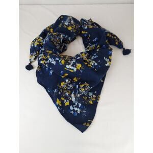 J Jill Women's Blue Floal Soft Comfy Square Scarf 40x40